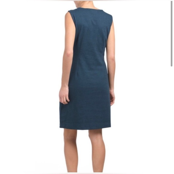 Cynthia Rowley Faux Wrap Sleeveless V-Neck Buckle Navy Blue Dress Size Large EUC - Picture 11 of 12